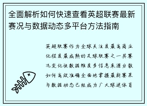 全面解析如何快速查看英超联赛最新赛况与数据动态多平台方法指南